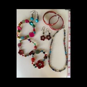 Colorful, jewel-toned necklace, bracelet, earring combo 💙💚❤️💛🧡